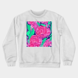 Retro pink, purple and green flowers and leaves Crewneck Sweatshirt